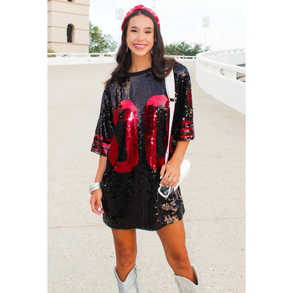 Why Double Zero 00 sequin game day dress black crimson red garnet Gamecock NWT - Picture 6 of 12